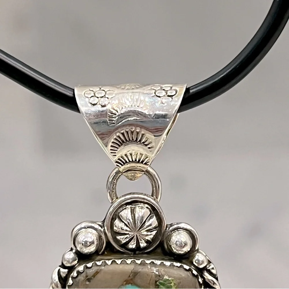 Sterling Silver Turquoise Large Pendant with Loop Choker - Picture 9 of 16